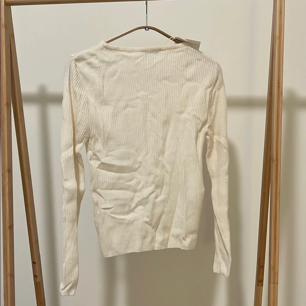 LEROBE White Ribbed Wool Sweater - Picture 4 of 5